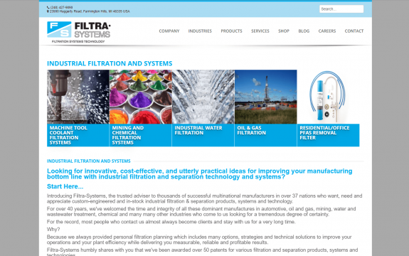Filtra Systems website after