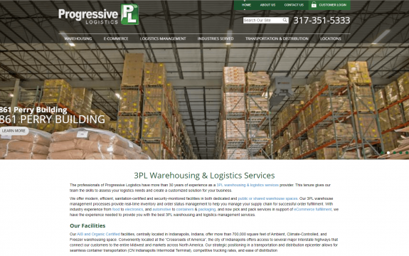 Progressive Logistics website after