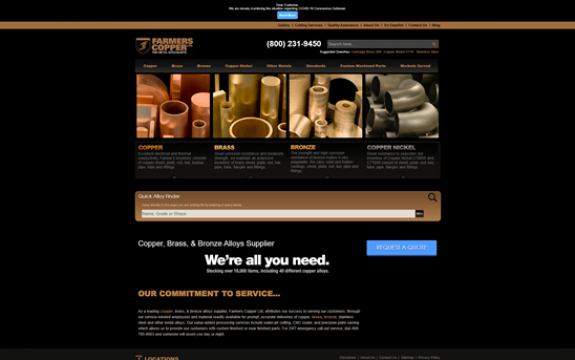 Farmers Copper website after