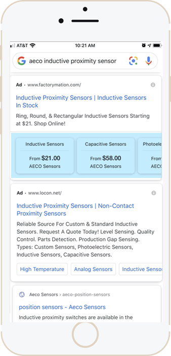 mobile PPC Ad with Pricing Extension